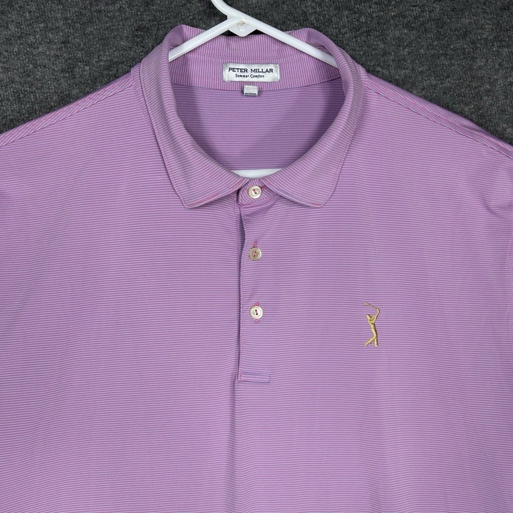 Peter Millar Summer Comfort‎ Polo Shirt Men's XL Pink Striped Golf The Players